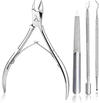 4 Set Cuticle Pusher and Cuticle Nipper Professional Cuticle Remover Tool Set Multi-Purpose Stainless Steel Cuticle Clippers for Manicure and Pedicure