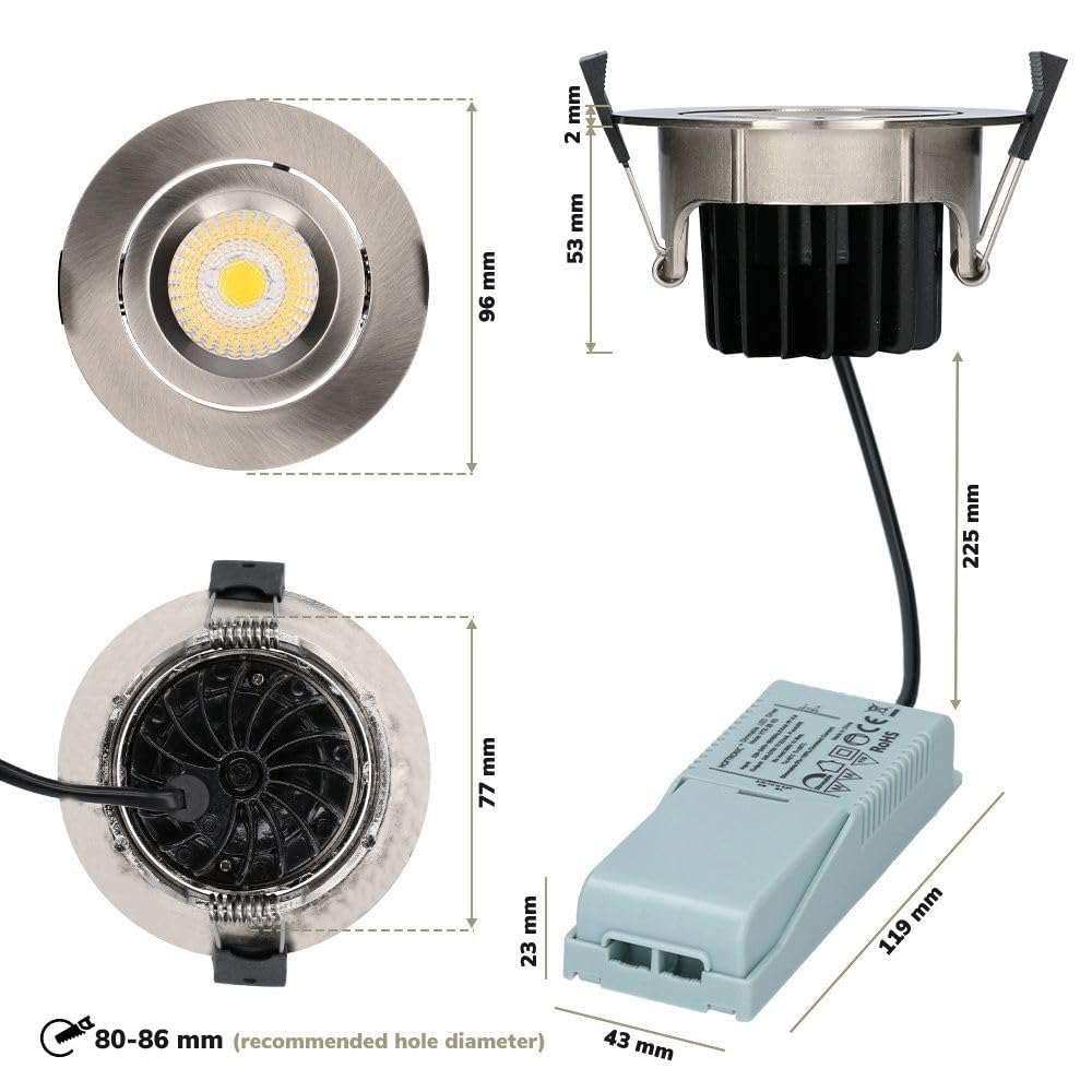 HOFTRONIC - 3er LED Einbaustrahler 230V Edelstahl IP44 Wasserdicht Dimmbar Schwenkbar 2700K Extra Warmweiß 3x8W 3x650 Lumen Bad Einbauleuchte Einbauspot für innenbereich und Außenbereich