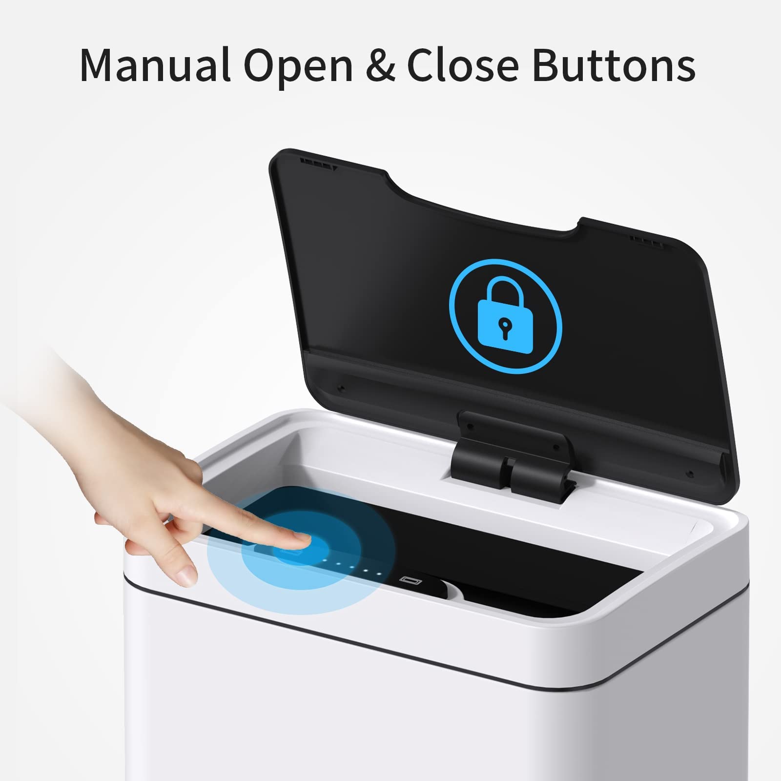 Mbillion Automatischer Mülleimer, 50L, Berührungsloser Sensor, Edelstahl, Intelligenter Mülleimer mit Deckel für Küche, Schlafzimmer, Home Office (Weiß)