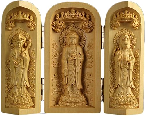 Miniatura 8 de Caja de oración del santuario de Ghau, budismo tibetano tallado de madera de boj natural (Shakyamuni Amitabha Buddha)