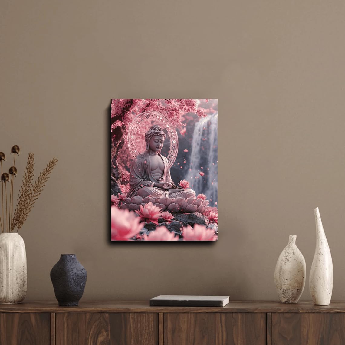 Trdmcfbn Lotus Wall Decor, Buddha Canvas Print, Zen Spa Relaxing Home Decor, Home Decoration Painting(30x40cm/With frame)