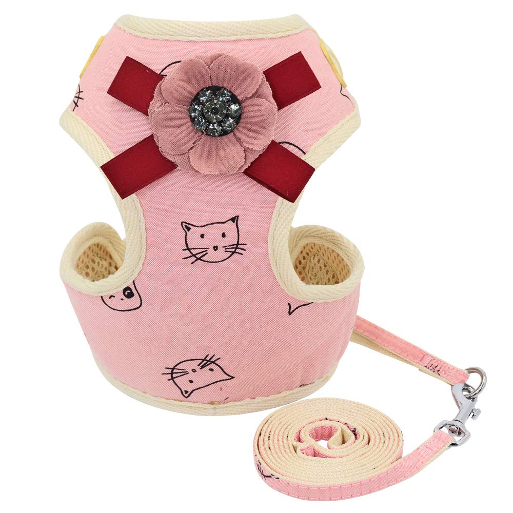 Harnais pour chien et chat réglable avec laisse ensemble gilet nylon souple rose