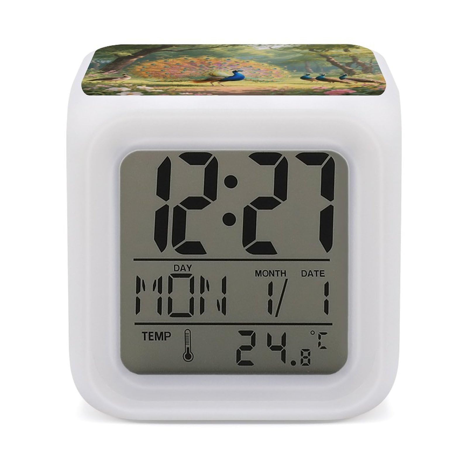 Reloj despertador digital LED de 7 colores con termómetro a pilas para mesita