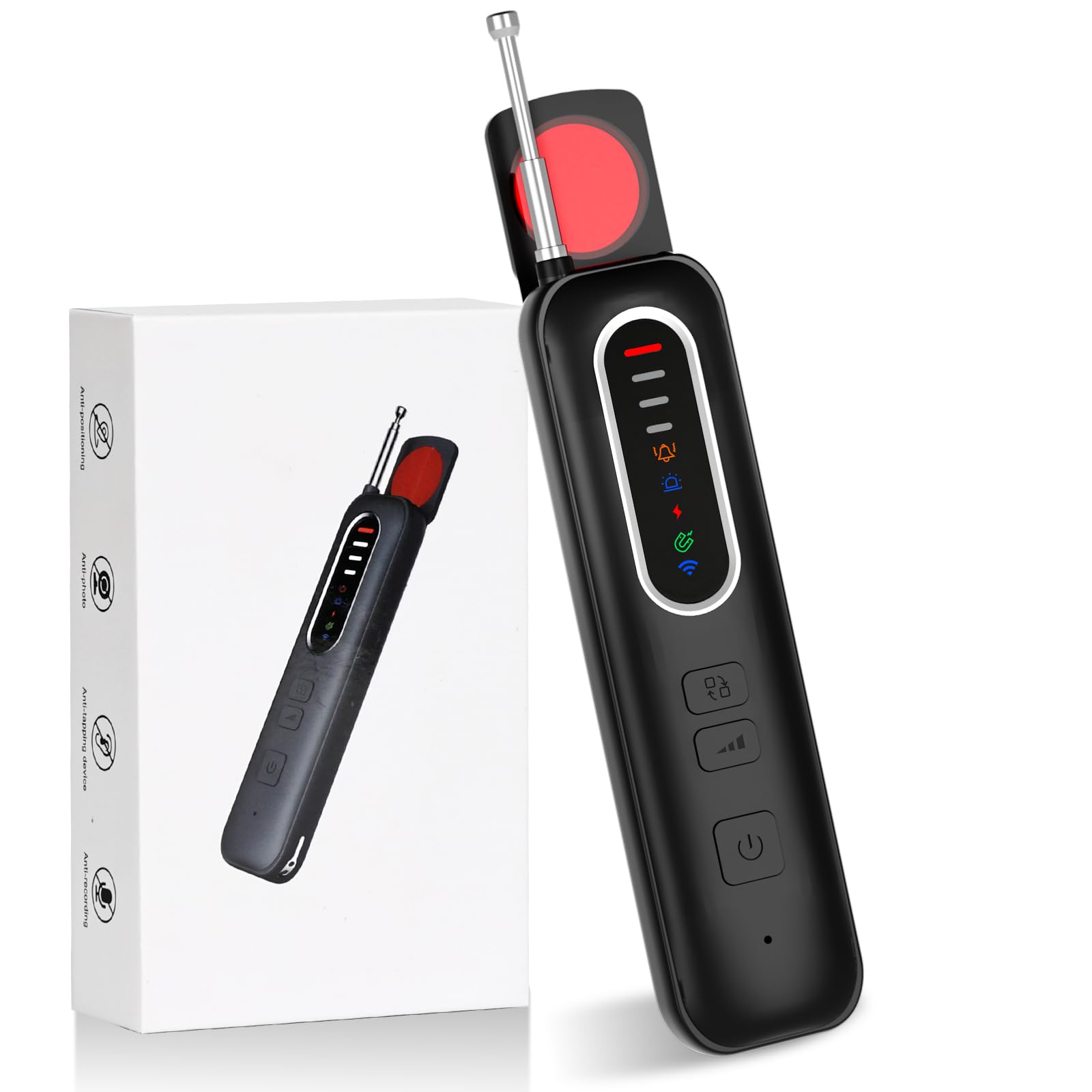 Rilevatore Microspie, Detector Telecamere Nascoste, Rilevatore di Cimici e microspie con 4 Livelli di Sensibilità per Casa, Hotel, Viaggi