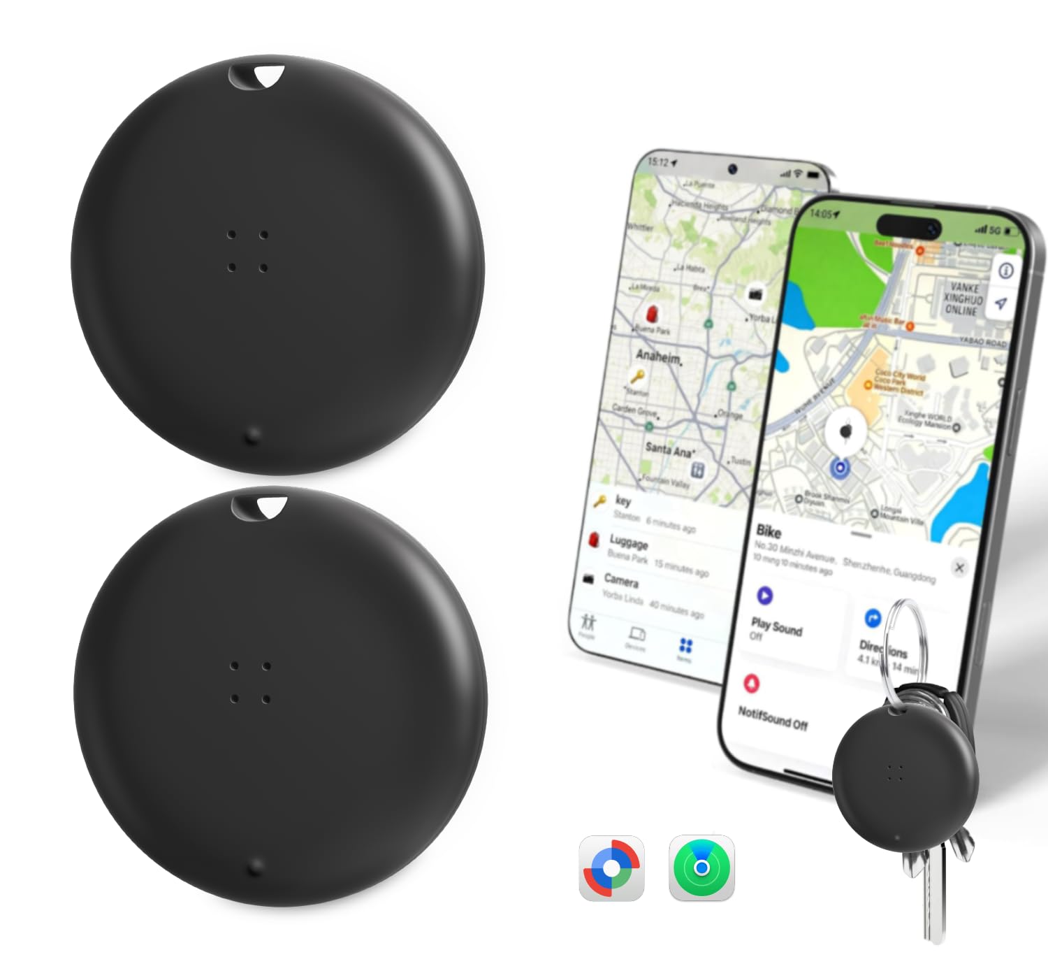 Key Finder for iOS/Android, Dual System Bluetooth Tracker Smart Tags Works with Apple Find My & Google's Find Hub Item Locator for Keys, Wallet, Luggage, Backpack, Car-Black 2 Pack-image-15