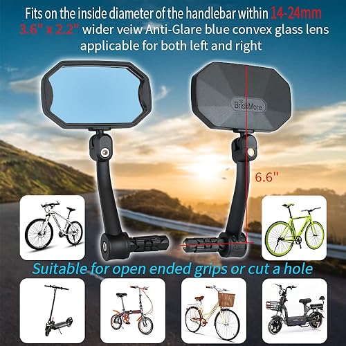 Miniatura 2 de Espejos de bicicleta con extremo de barra, lente de cristal azul convexo de alta definición para manillar de bicicleta eléctrica, resistente a los