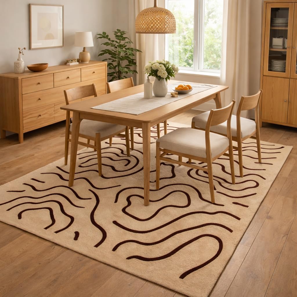 Premium Hand-Tufted Handmade Wool Area Rug, Beige Brown, 7x10 / 8x10 / 9x12 Sizes, Soft Luxury Living Room, Bedroom, Dining Room Décor, Non-Slip, Designer