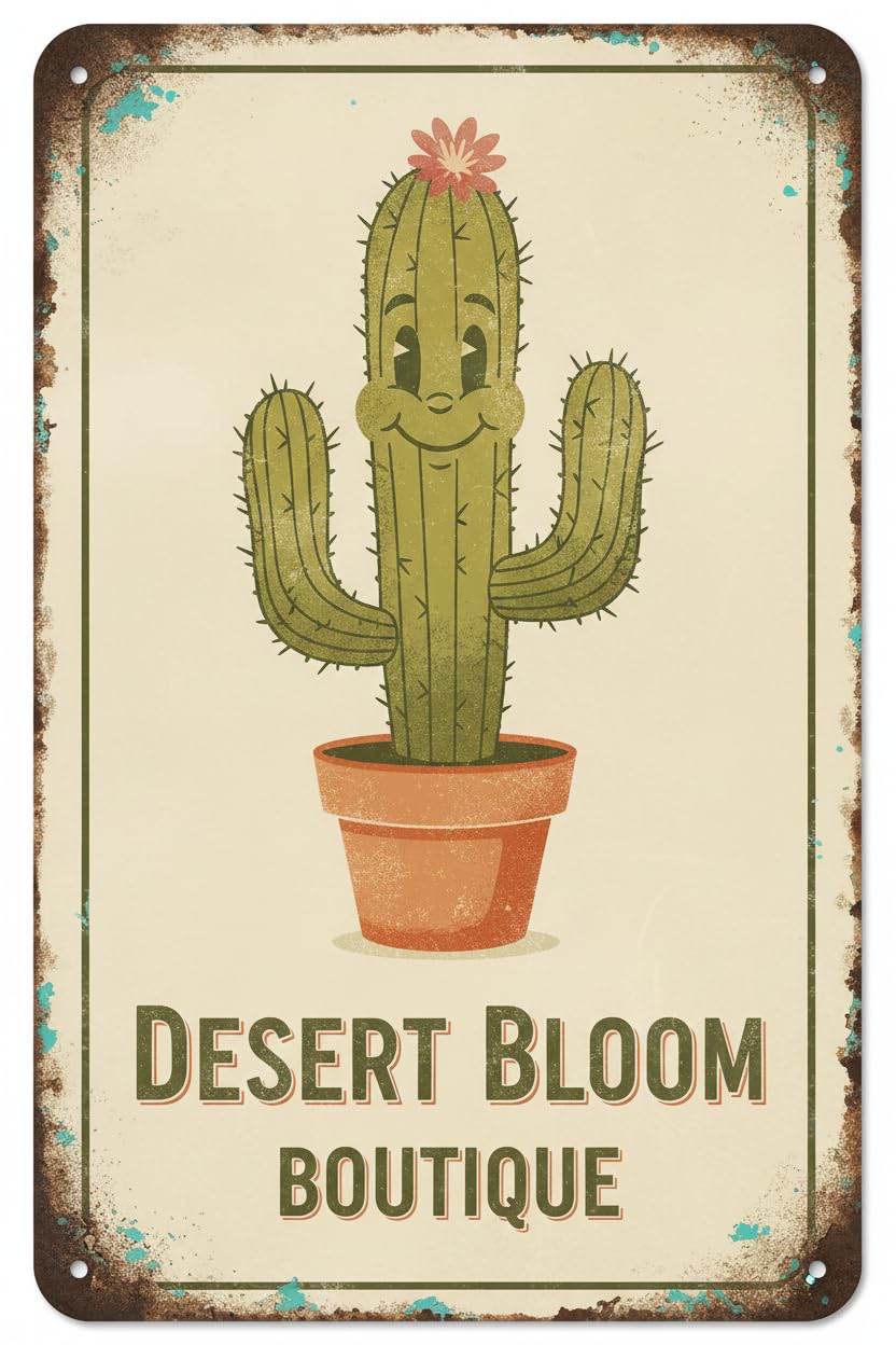 Retro Flower Garden Cute Cactus Tin Sign Vintage Fresh Herbs Metal Plate Iron Painting Decor For Kit Home Decoration Vintage Nostalgic Mural Dimensions 8x12 INCH Signs Aluminum Plates Printed