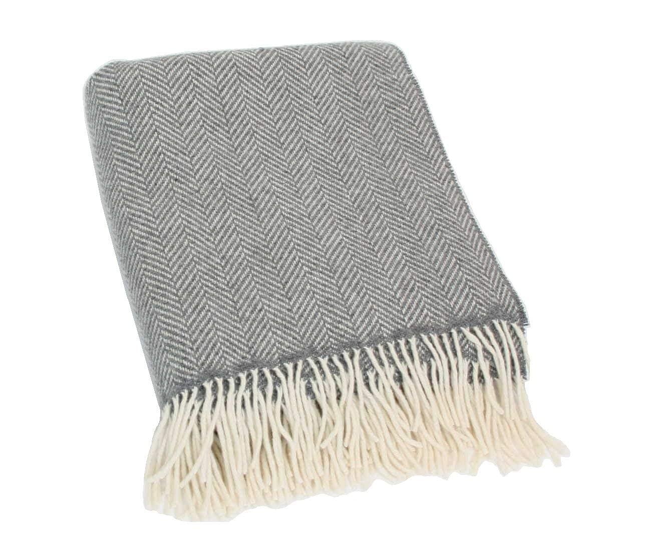 Biddy Murphy Irische Woll-Decke – 100% Schurwolle, Fischgrätenmuster, 140x165 Cm (Schwarz)