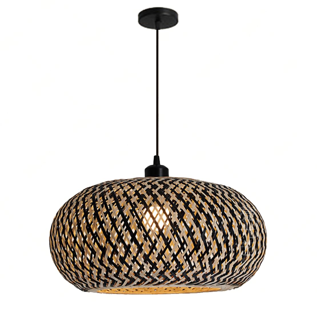 CWVYKNP Unique Light Fixtures with Black and Natural Color Cross Weaving Drum Pendant Lights for Dining Room Farmhouse Rustic Hand Woven Wicker Shade for Bedroom Restaurant Hallway Foyer