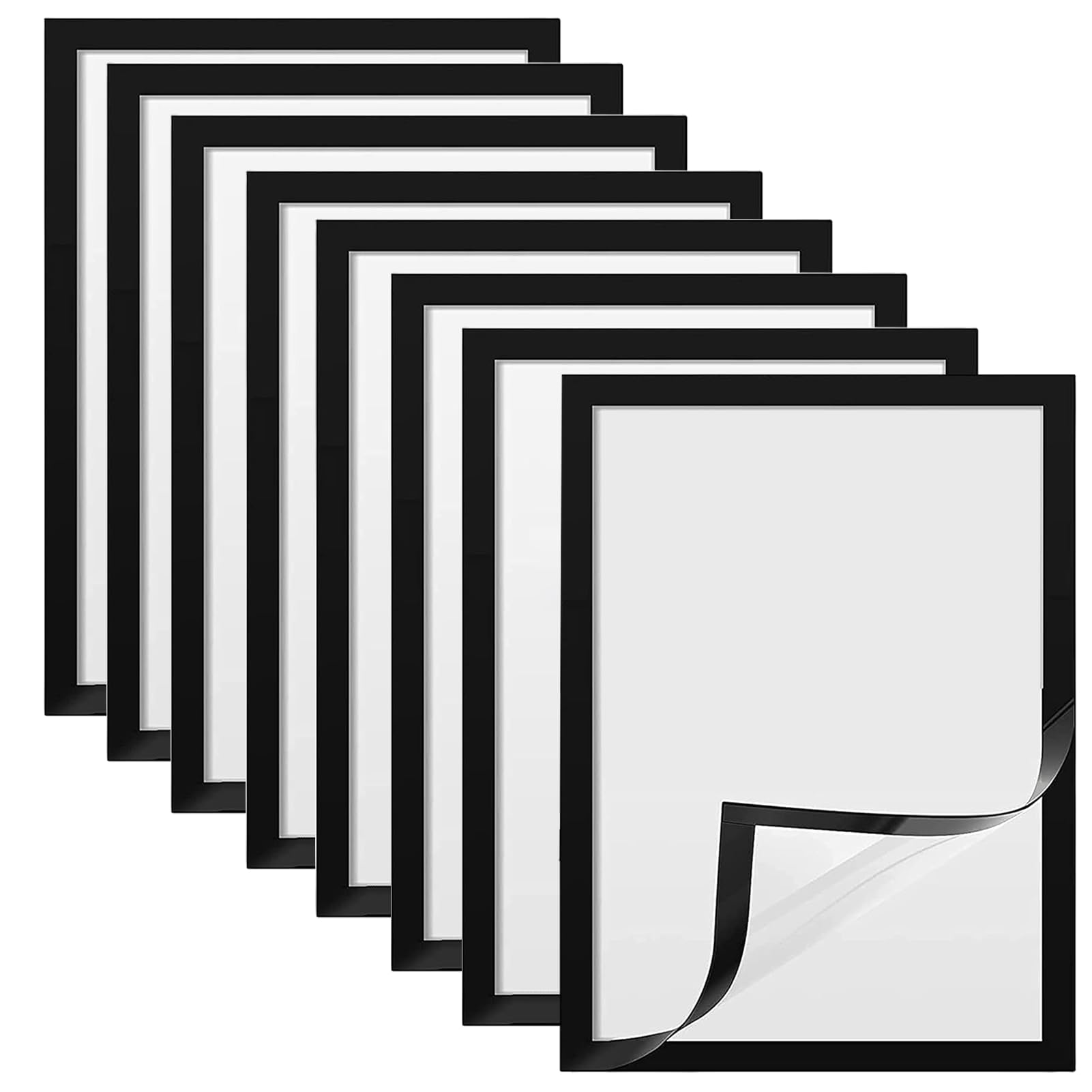 Mafagwre 8 PCS Magnetic Photo Frames, A3/A5 Size Self Adhesive Magnetic Picture Frame, Magnetic Poster Frame for Documents, Photos, License (Black,A3)