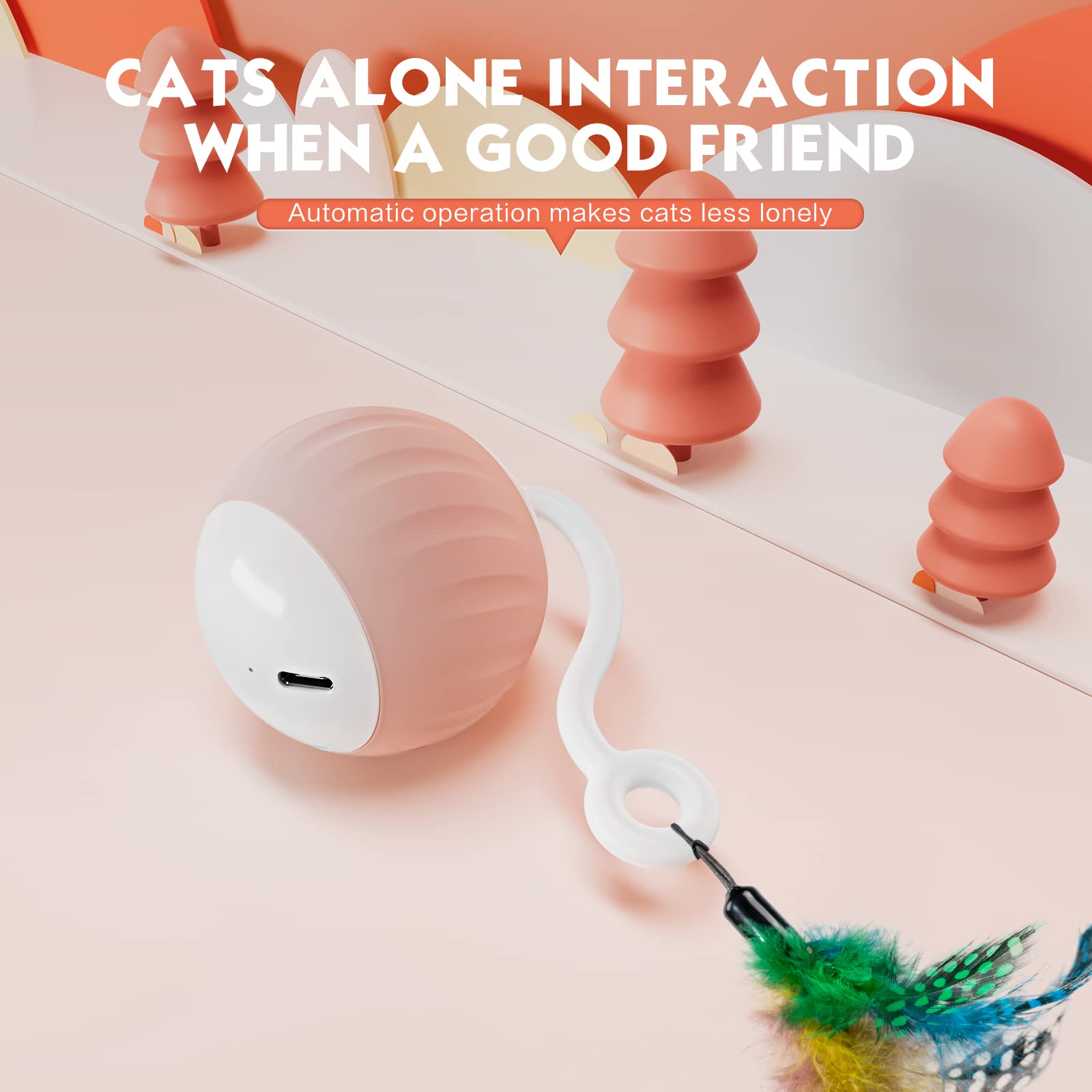 Pelota interactiva de juguetes para gatos, juguetes eléctricos automáticos para gatos de interior, luces LED y juguetes de cola de plumas con sonido activado y táctil, recargable por USB, modo de 2