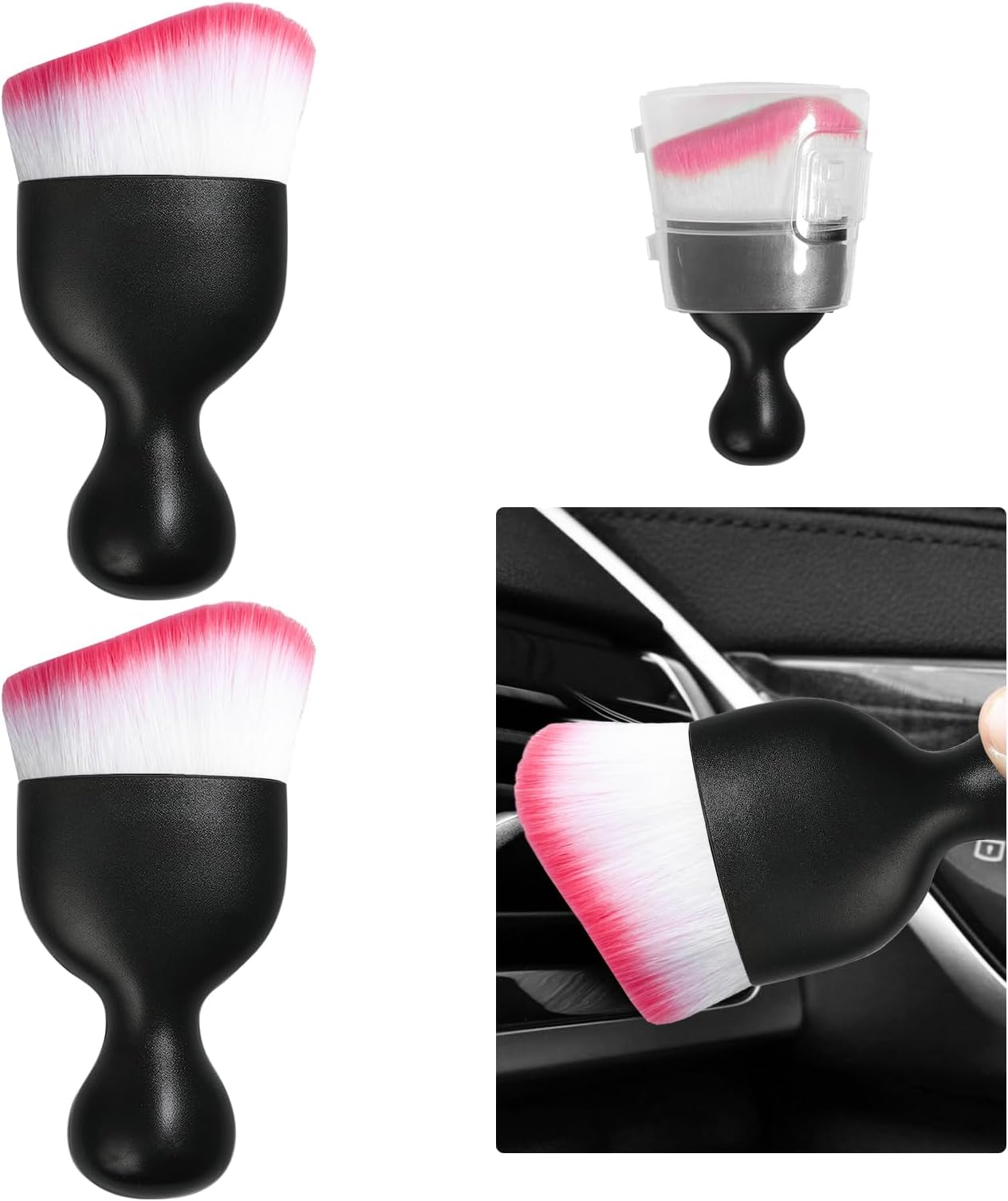 Ziciner 2 PCS Car Detailing Brush, Curved Soft Bristles Auto Removal Dust Collectors, Universal Vehicle Dashboard, Air Conditioner Vents etc Interior Cleaning Tool Accessories (White/Red)