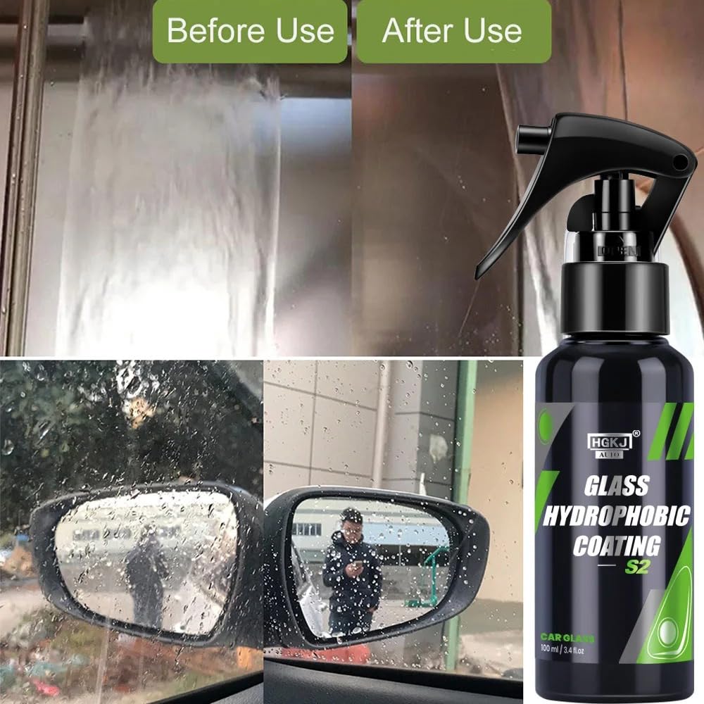 BQTEC Agent anti-pluie HGKJ : revêtement hydrophobe en verre pour voiture - Protection avancée contre la pluie - Améliore la visibilité et la durabilité - Application facile