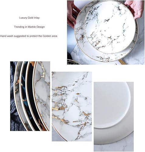 Miniatura 6 de Juego de 4 platos decorativos de porcelana con diseño de mármol (10 pulgadas)