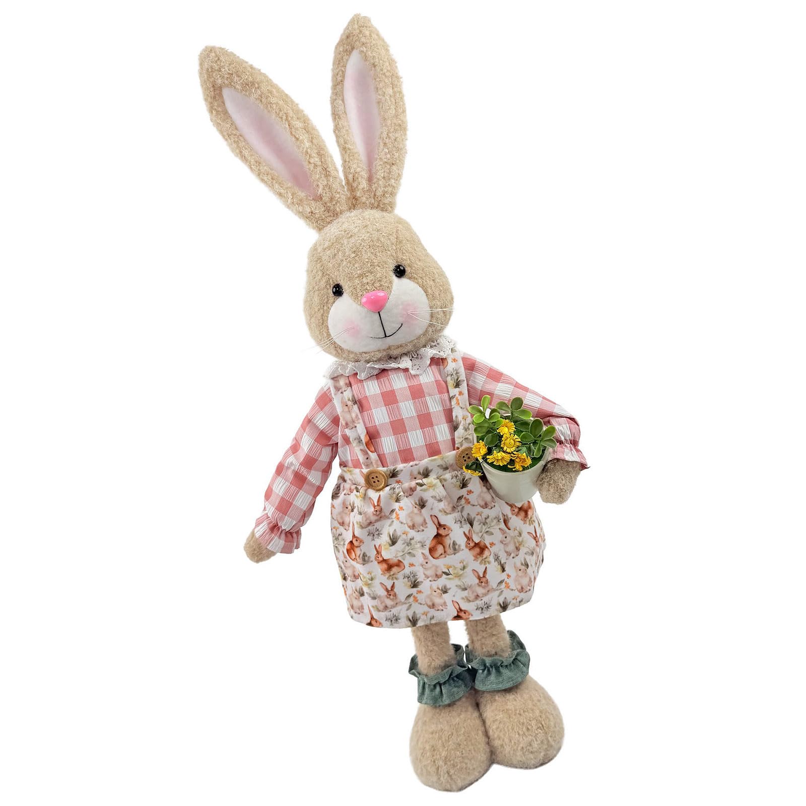 CAZSTYK Hare Statue Ornament Telescoping Fabric Figure Doll for Tabletop Shelf Display Outdoor Garden Decoration Telescoping Easter Ornament Height Adjustable Fabric Figure