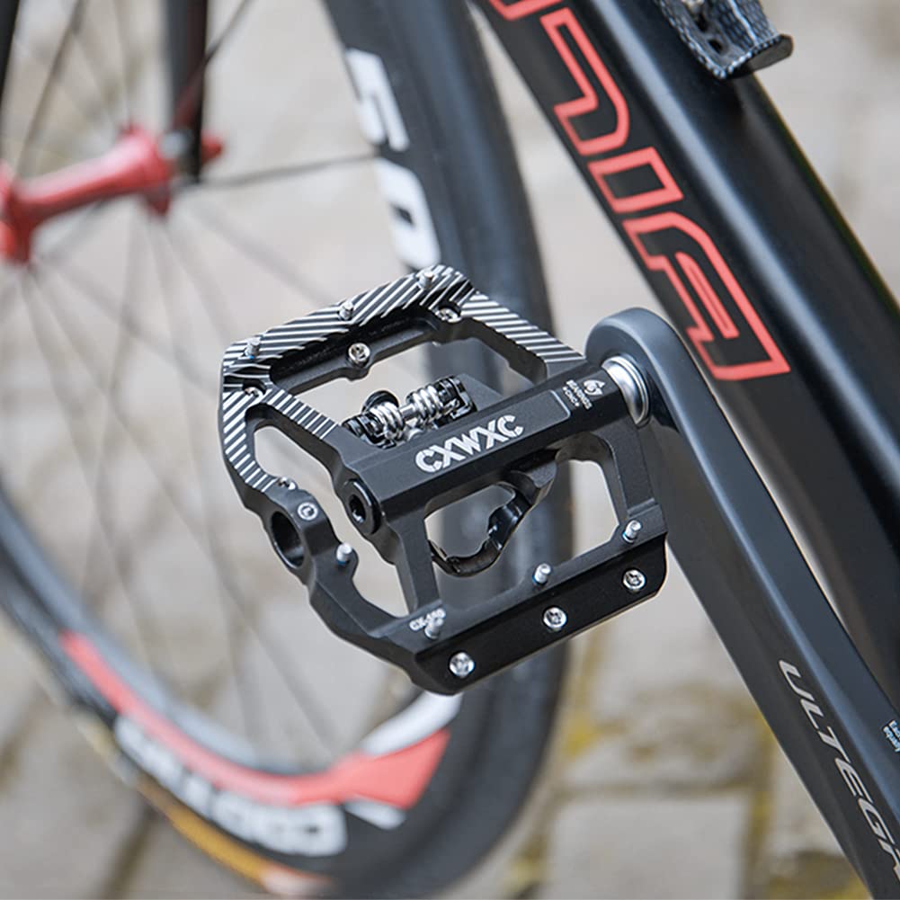 CXWXC SPD Pedali per bicicletta a due lati MTB con 3 Posizione sigillata 9/16 pollici in lega di alluminio antiscivolo Ampia piattaforma pedali a scatto per MTB o bici da strada