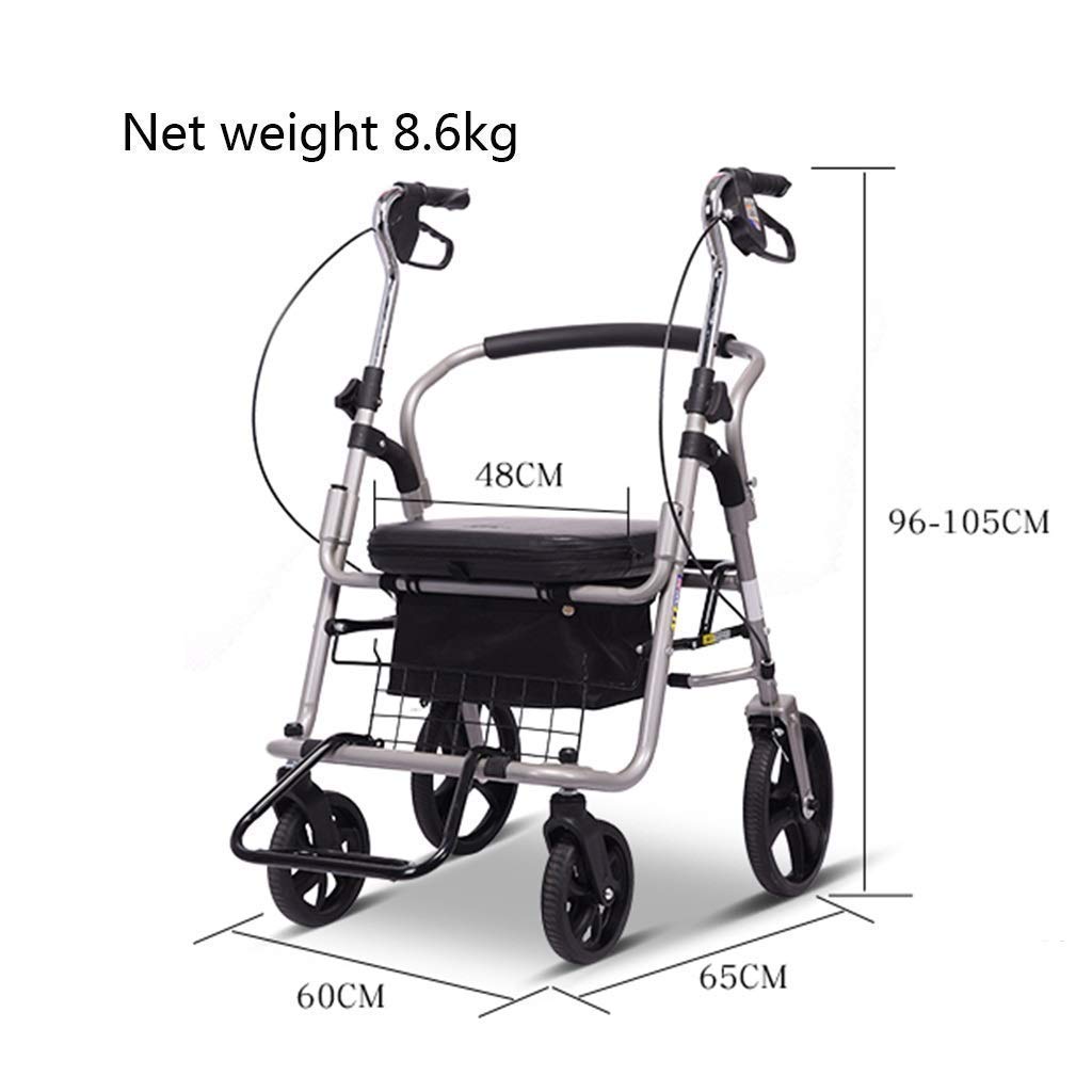 Andador, Andador con Ruedas para Personas Mayores Andador con Asiento Andador con Asiento Andador con Asiento y Ruedas Andador Plegable de aleación de Aluminio