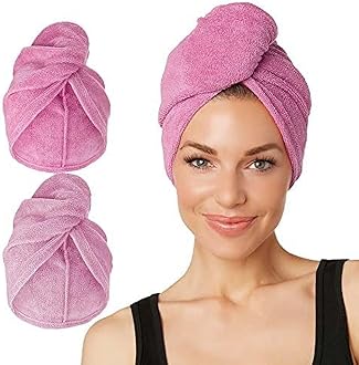 2-Pack Microfiber Hair Towel for Beauty, Travel, Gifting - Hair Wrap Turban for Straight, Wavy & Curly Hair - Premium Personal Care - Dark Pink & Light Pink