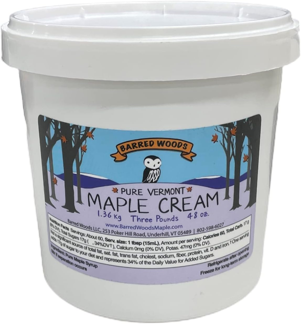 Barred Woods Maple - 3 Pound Jar of Vermont Maple Cream - Delicious Maple Butter