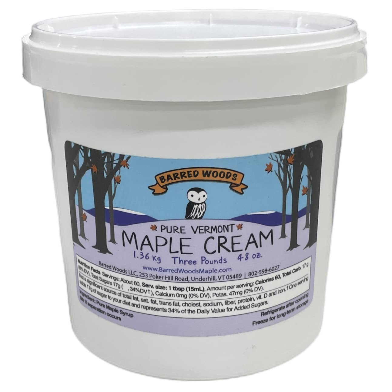 Barred Woods Maple - 3 Pound Jar of Vermont Maple Cream - Delicious Maple Butter