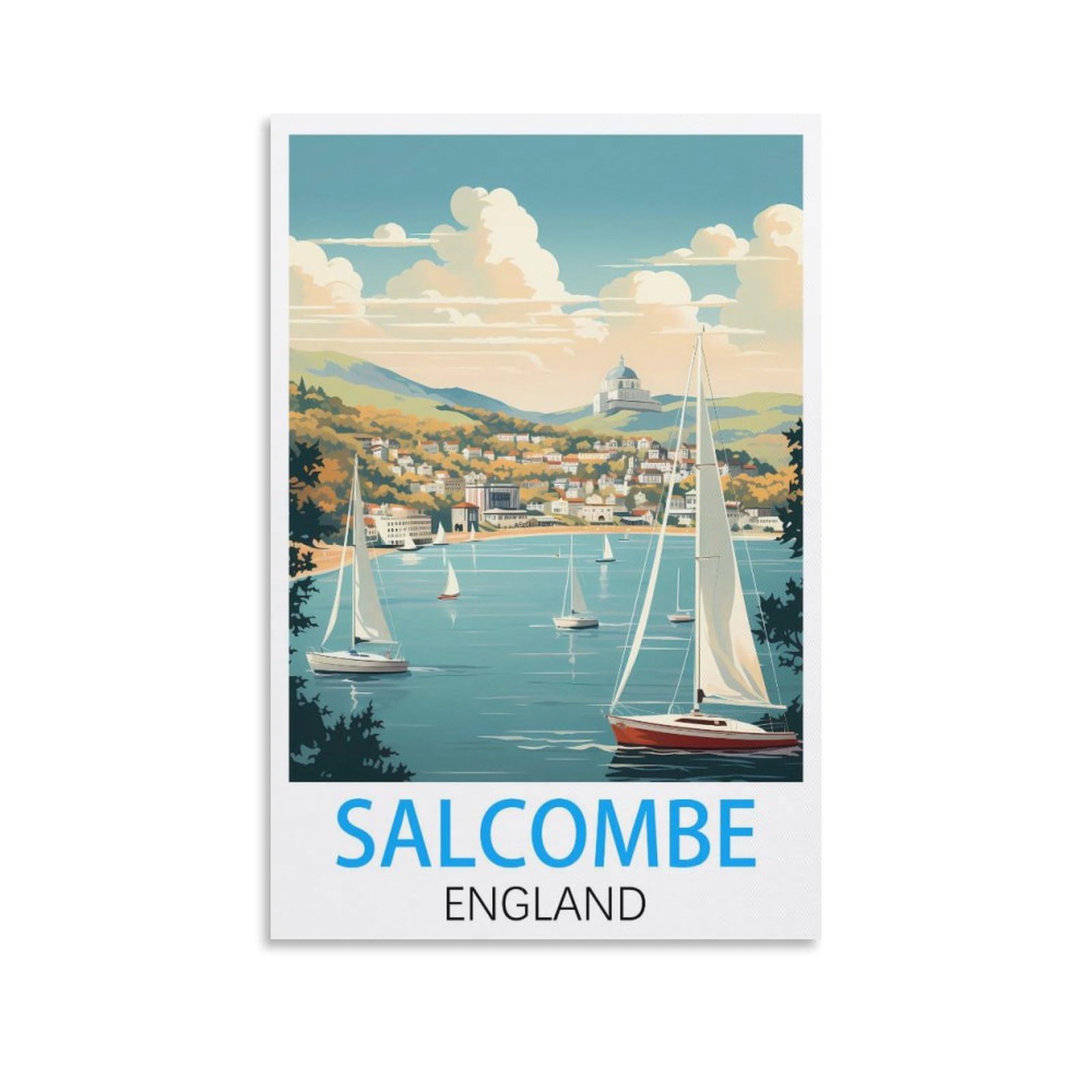 Fuudang Unframe-Style Salcombe England Vintage Travel Poster 24X36inch(60X90cm) Canvas Art Poster And Wall Art Picture Print Modern Family Bedroom Decor Posters