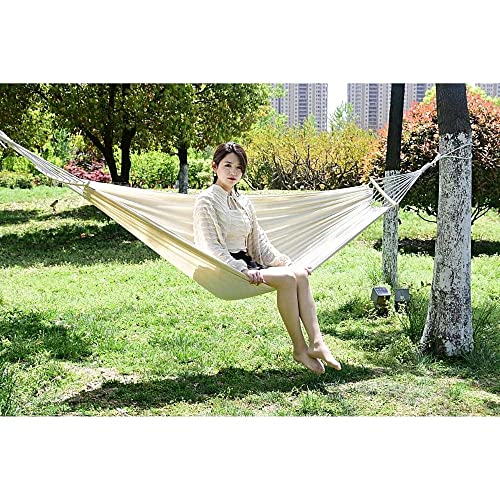 White Hammock Swing Bed With Wooden Bar, Single Premium Thickened Fabric Soft Canvas, Portable Travel Large Hanging Hammock For Camping And Outdoor (Small, Barwhite) #TOP1
