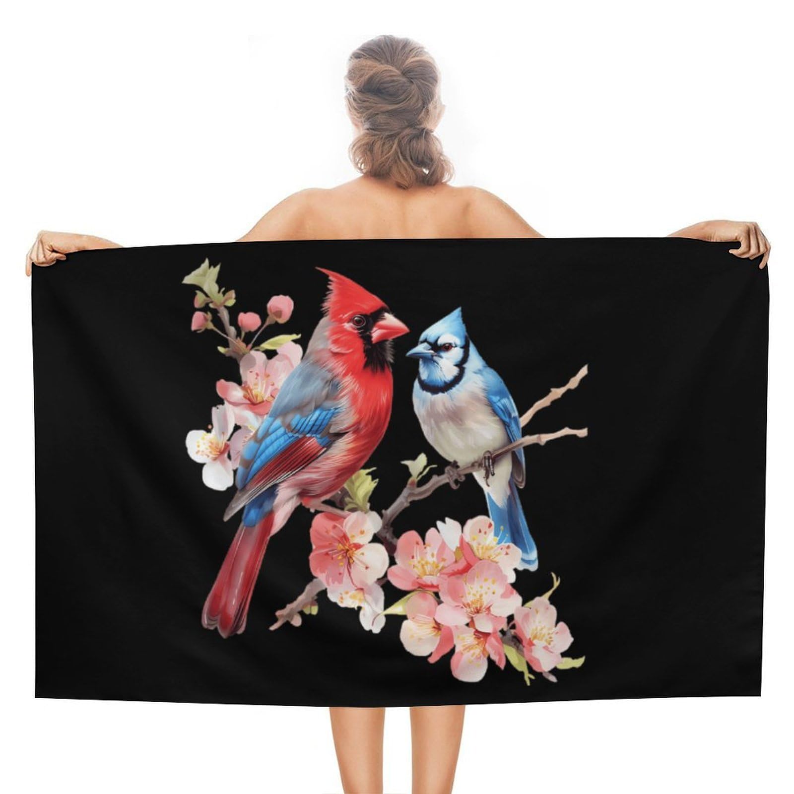CGSBNGHA Cardinal And Blue Jay Bird Beach Towels Soft Bathroom Bath Pool Swim Towels for Women Men