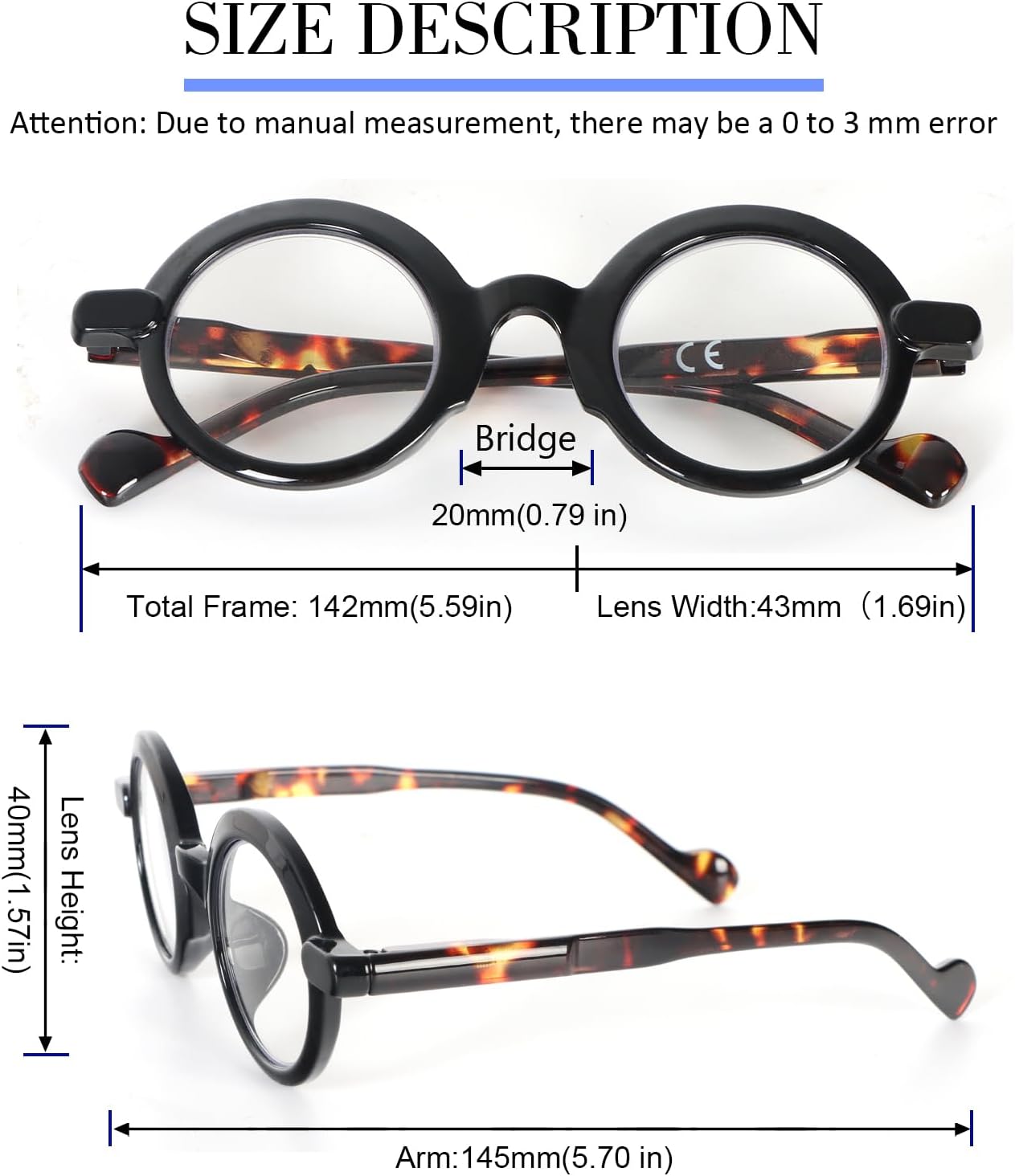 MMOWW 3 Pack Retro Round Reading Glasses for Women Men Blue Light Blocking Readers with Spring Hinges - Image 4