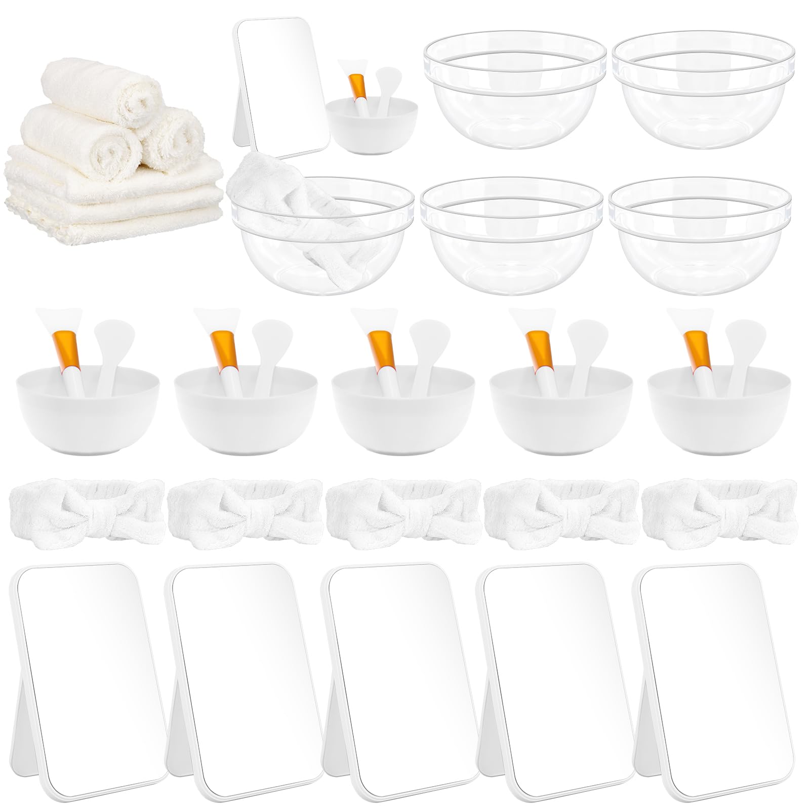 Set di 42 accessori per feste termali per ragazze, 6 set di bomboniere per pigiama party, include ciotole trasparenti, specchi, fasce per capelli, ciotole per maschere per il viso, spazzole in