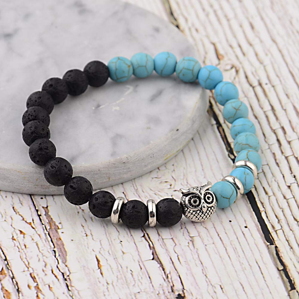 Steinarmband, Naturstein -Perlenarmband -Mode -Schüler Ehepaar Eulgrün Kiefern Vulkanstein Stein Seilarmband Armband Personalisierte Kleidung Accessoires Schmuck Schmuck