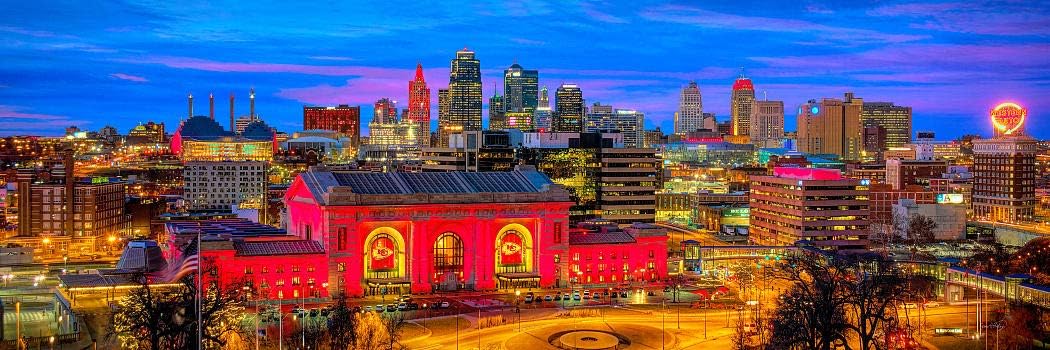 Kansas City Skyline Dusk Photo Poster Print UNFRAMED Color Downtown 11.75 inches x 36 inches Chiefs Archival Photographic Panorama Picture