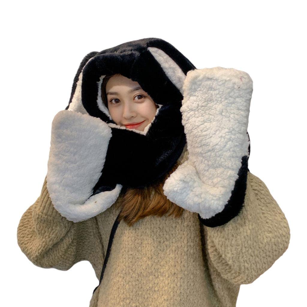 Bunny Hooded Scarfs Hat Scarves and Gloves for Outdoor Women Girl Black|Clothing Shoes & Accessories | Womens Accessories | Scarves & Wraps-image-43