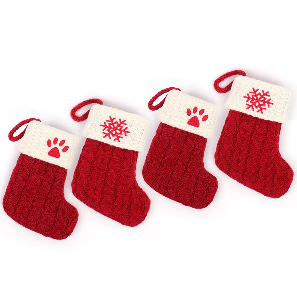 IEW Christmas Stocking Decorations 4PCS Wool Hanging Socks with Embroidered Pattern for Christmas Tree Ornament Xmas Tree Decorative Knitted Socks Christmas Gift Candy Storage Stocks for Kids Party