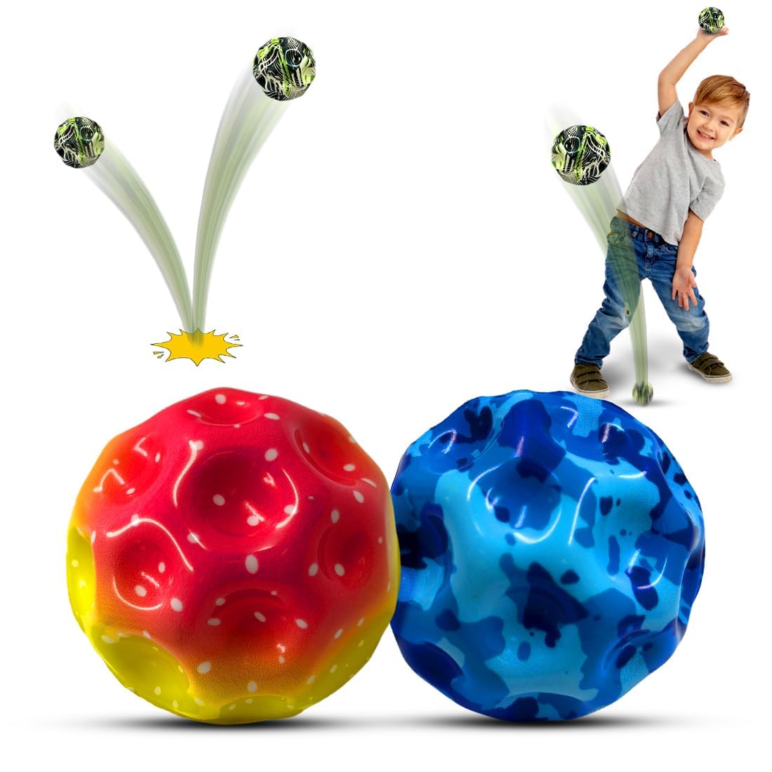 Moon Balls High Bouncing Balls for Kids, Adults & Pets | Easy Grip Crater Design, Indoor & Outdoor Sports Toy, Hand Eye Coordination & Stress Relief Ball, Random Color (Pack of 2)-image-35