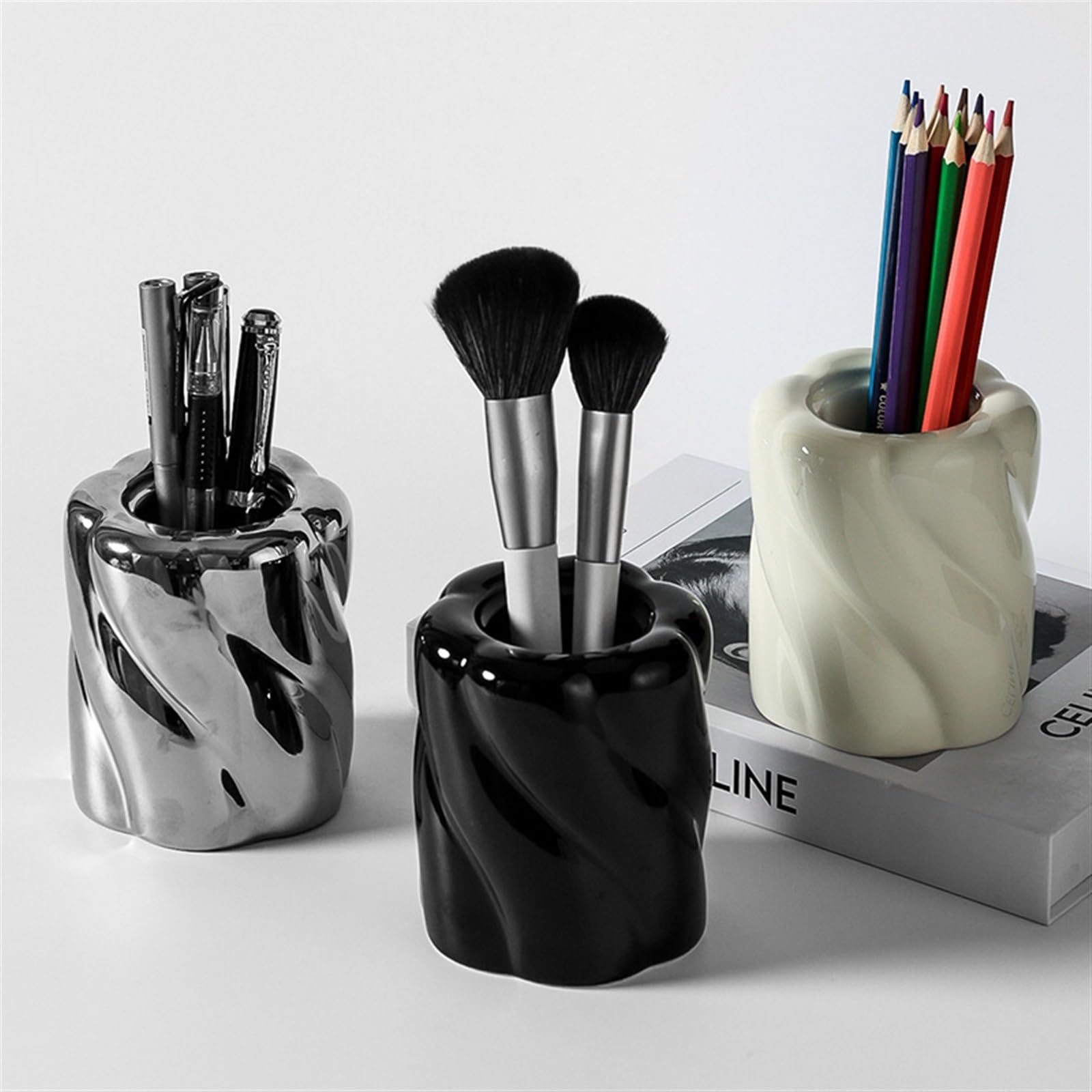 Portapenne Portapenne da Scrivania in Ceramica Personalizzato, Portapenne for Il Trucco, Portaoggetti for Il Tavolo da Toeletta Accessori Scrivania(Silver)