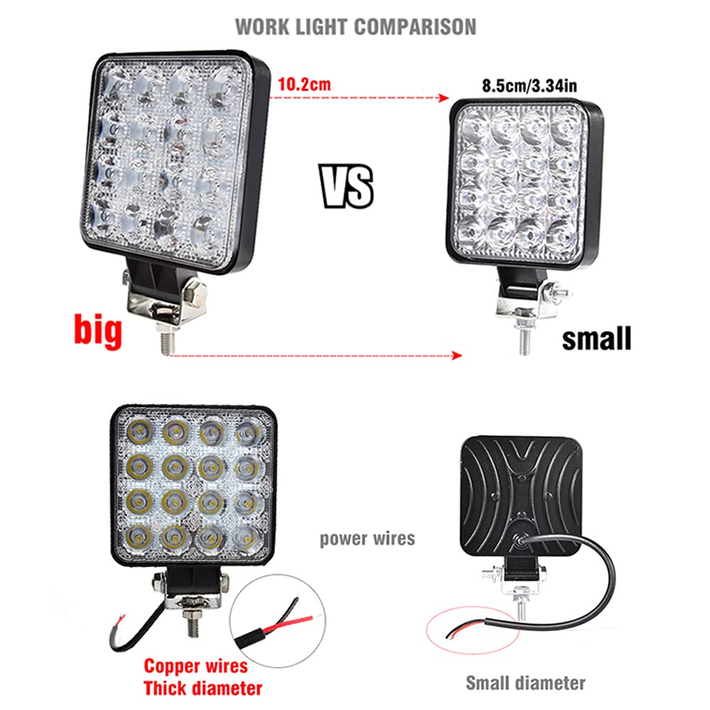 Faro da lavoro a LED quadrato, 12-24 V, 48 W, 6500 K, IP67, faro da