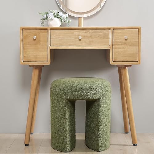 AraSyleon Round Footstool Ottoman Lambswool Dresser Stool Multi-Functional footrest Shoeshine Stool Suitable for Living Room, Bedroom, Children's Room(Green