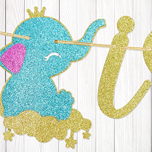 A Little Peanut Is On The Way Glitter Banner, It's A Boy Baby Shower Gender Reveal Elephant Theme Kids Boys Birthday Party Cake Decorations Supplies Gold #TOP6