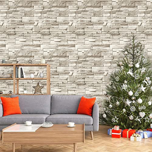 Jeweluck Stone Wallpaper Peel And Stick Wallpaper 17.7Inch×118.1Inch Stone Contact Paper Peel And Stick Backsplash For Kitchen Wallpaper Brick Wallpaper Self Adhesive Removable Decorative Wallpaper #TOP7