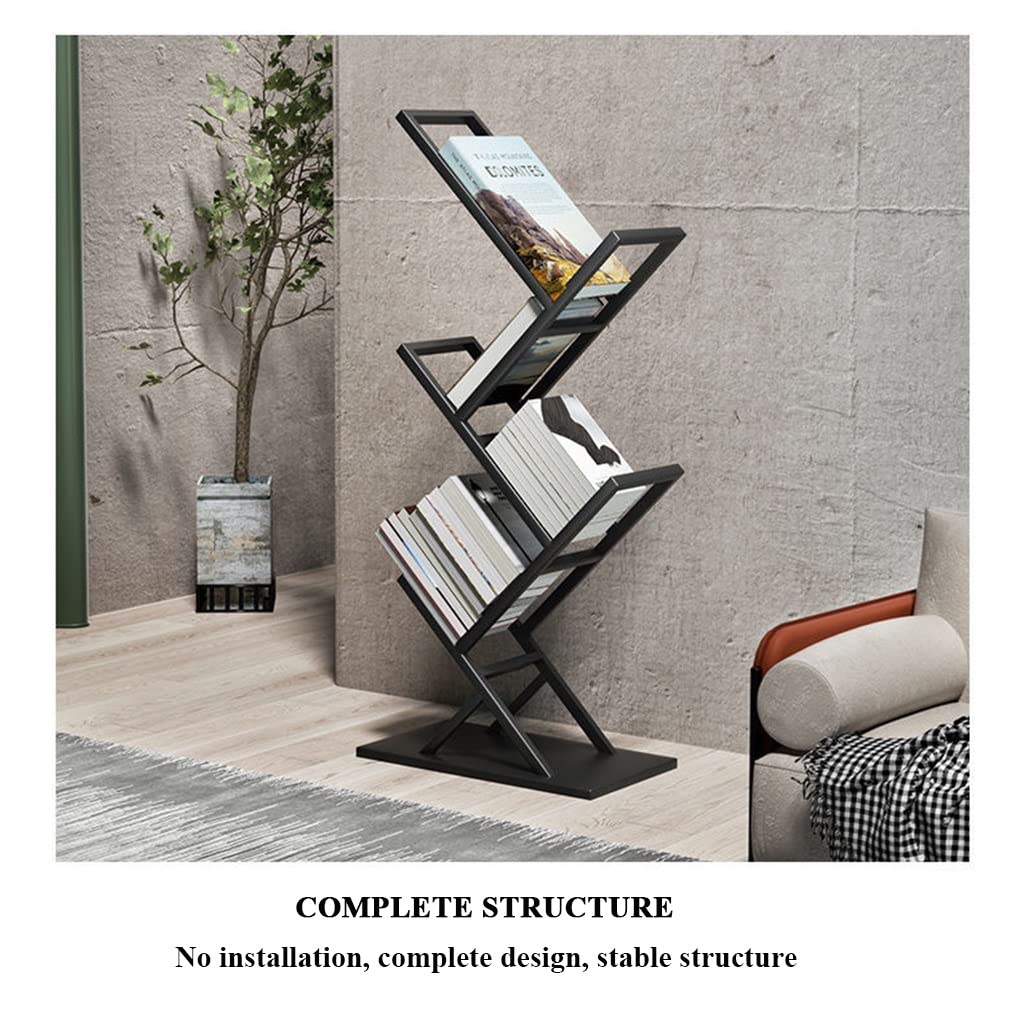 Librería de pie para árbol, estantería de Metal, estantería Abierta con estantes de Almacenamiento, gabinete de Esquina para Sala de Estar, Estudio y Oficina (Dorado)