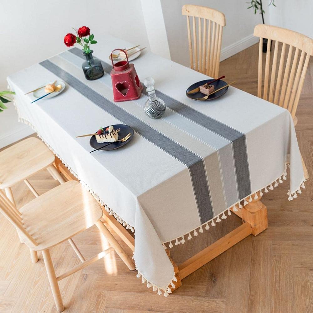 Nappe rectangulaire en coton et lin grises 140x300cm pour table de cuisine