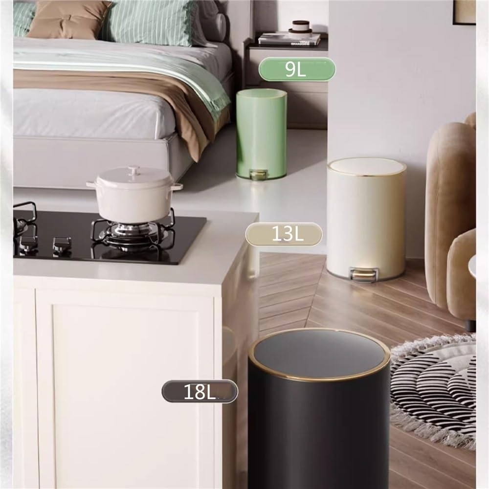 Papelera de Escritorio Bote de basura estilo crema for el hogar, pedal de pie de baño de gran capacidad de acero inoxidable for sala de estar, cocina, con cubierta Cubo de Basura(Negro,Pequeño)