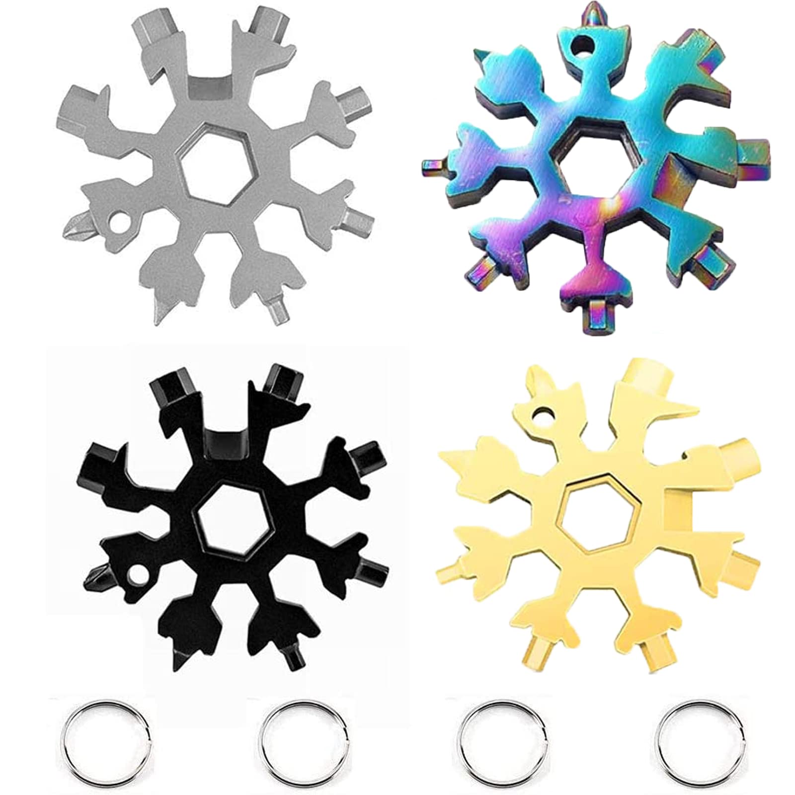 MISEDI4 Pack 18 In 1 Snowflake Multi Tool, Stainless Steel Beer Bottle Opener, Flat Phillips Screwdriver Kit/Wrench, Outdoor Durable and Portable