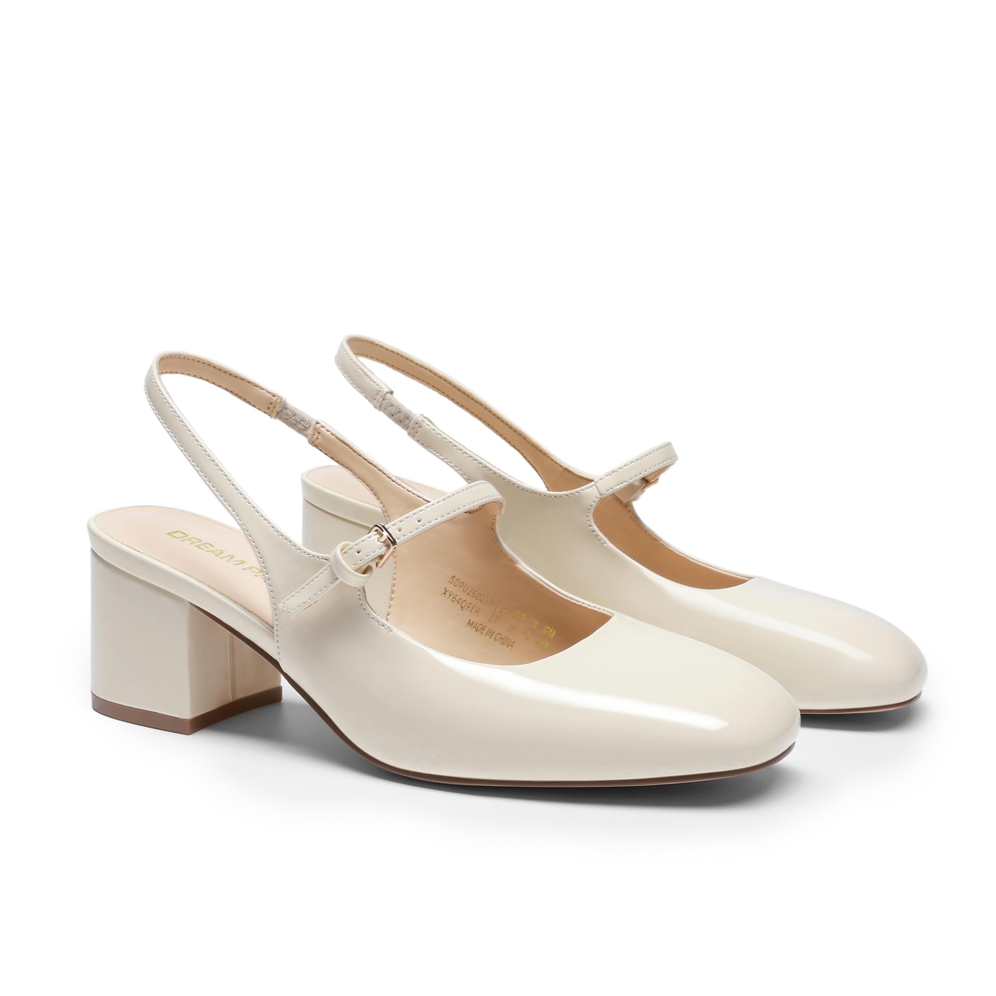 DREAM PAIRS Zapatos de Tacón Bajo Tipo Mary Jane para Mujer, con Tira Trasera, Punta Cuadrada, Ideales para Bodas, Fiestas, Trabajo y Oficina.