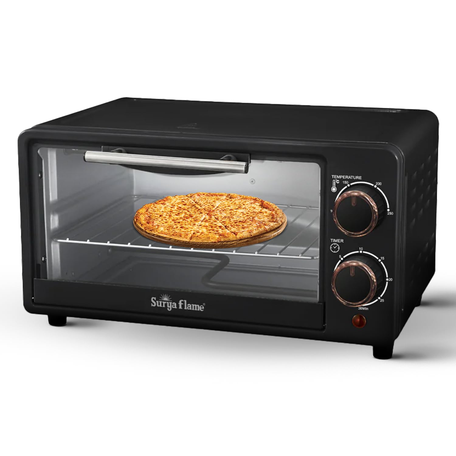 Surya Flame Oven Toaster Griller With ISI Marked (OTG) - 10 litres, Black - with Rotisserie,Auto-Shut Off, Heat-Resistant Tempered Glass, Multi-Stage Heat Selection | Bake, Grill, Roast | Easy clean