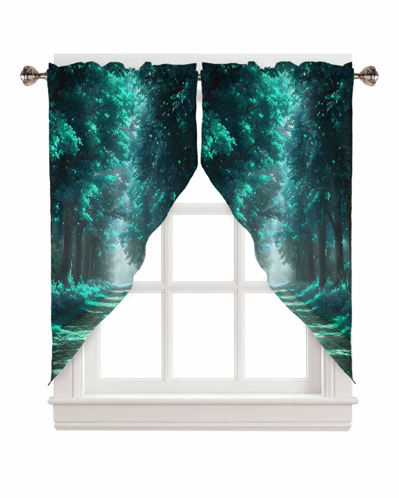 Hsqirky Aque Trees Swag Curtains for Living Room/Bedroom, Forest Art Decor Spring Summer Nature Leaf Swag Kitchen Curtain Valances for Windows, Tier