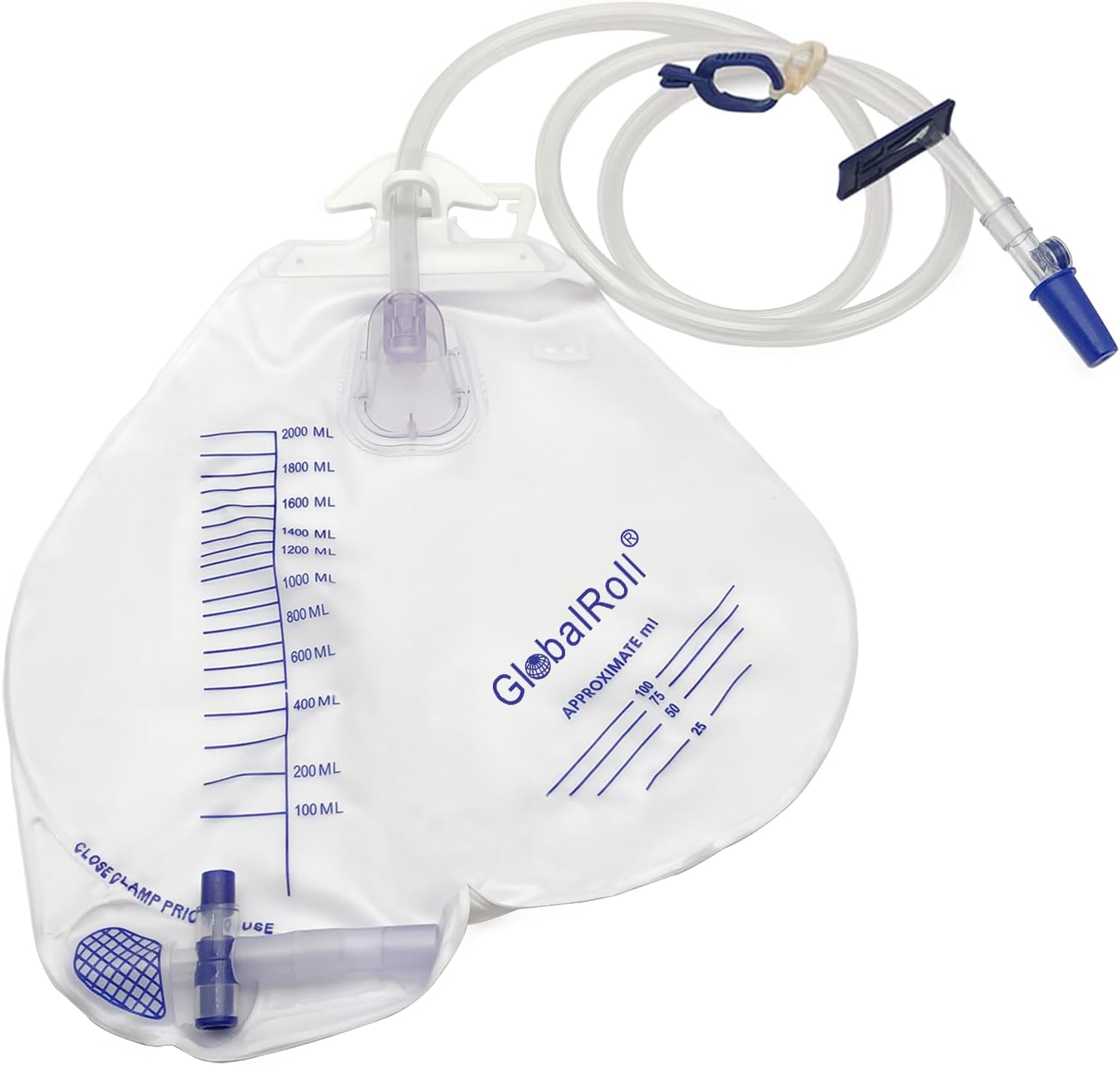 Urinary Drainage Bag with Anti-Reflux Chamber, Urine Bag with 2000 mL Volume, 48" Drainage Tube, Clips and Hanging Hook, Professional Urinary Bag for Home and Hospitals Health Aids,25 Pack