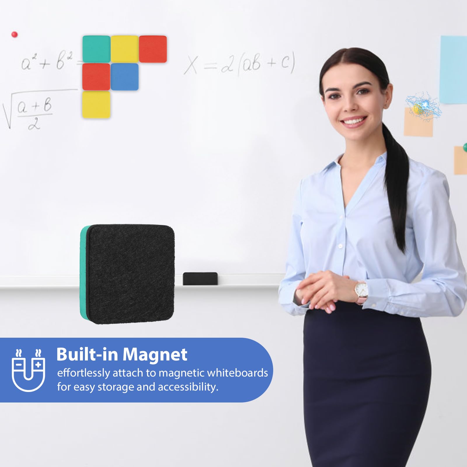 SITHON 24 sztuki gąbki magnetycznej do białej tablicy, 5 x 5 x 1,5 cm | Gumka do tablic suchościeralnych, ścierka do tablic suchościeralnych, gąbka, do klasy, biura i domu
