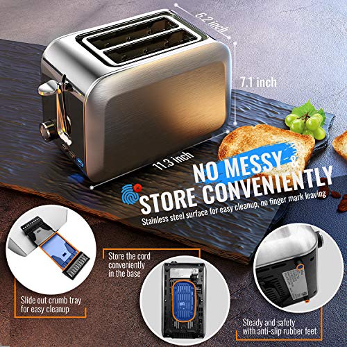 Toaster 2 Slice Stainless 2 Slice Toaster Best Rated Prime Wide Slot Toaster with Removable Crumb Tray 7 Bread Shade Settings, Bagel, Defrost, Cancel Function